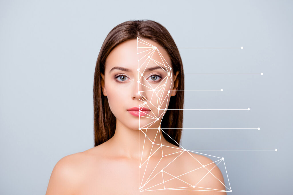 close up portrait of nice lady pure perfect flawless smooth shine clean clear skin lines showing marked divided different parts places after plastic surgery isolated over pastel gray background close up portrait of nice lady pure perfect flawless smooth shine clean clear skin lines showing marked divided different parts places after plastic surgery isolated over pastel gray background